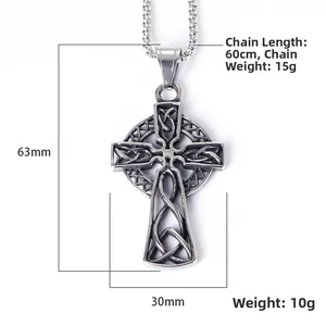 Colgante de cruz celta vikinga nórdica vintage en acero inoxidable plateado