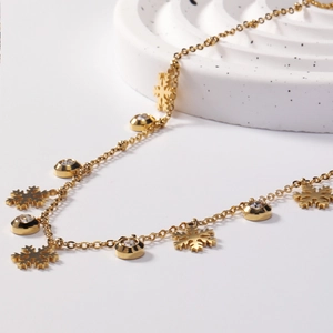 Elegante Titaniumstaal Sneeuwvlok Strass Halsketting Armband Set Voor Dames Verguld Kerstmis Feest Mode Sieraden Accessoire