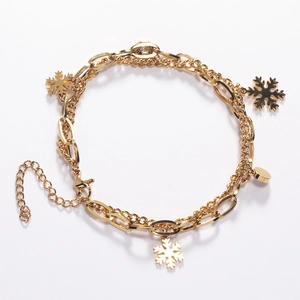Elegante gouden dubbellaagse sneeuwvlok armband met kristallen en verstelbare sluiting
