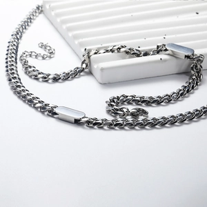 Macro view of silver cuban chain necklace featuring matte rectangular plate detail
