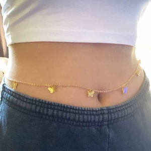 Trendy Butterfly Tassel Pendant Waist Chain For Women Sexy Minimalist Zinc Alloy Belly Body Chain Jewelry Accessory Gift