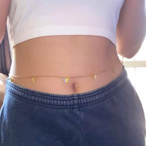 Fashionable butterfly tassel gold waist chain for women with purple butterfly pendants
