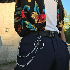 Punk Hip Hop Men Women Zinc Alloy Layered Pant Chain Waist Belt Chain With Big Ring Streetwear Jewelry Accessory