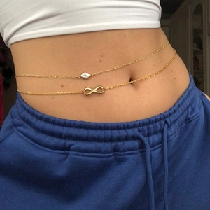 Gold Legierung Unendlichkeit Und Rhombus Anhänger Taillenkette Für Damen Sexy Böhmischer Körperschmuck Minimalistischer Verstellbarer Ketten Gürtel