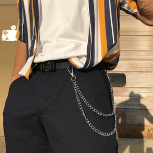 Chaîne de pantalon double couche en métal argenté pour hommes style punk hip-hop