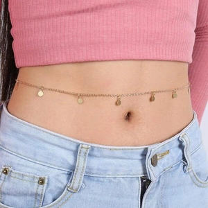 Damen Sexy Minimalistisch Legierung Taillenkette Gold Silber Pailletten Runde Scheibe Quaste Bauchkette Verstellbarer Körperschmuck Zubehör