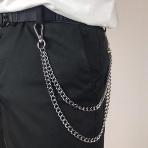Chaîne de Pantalon Double Couche Punk Hip Hop Alliage de Zinc Argent Chaîne de Jean Portefeuille Accessoire Streetwear Homme Femme