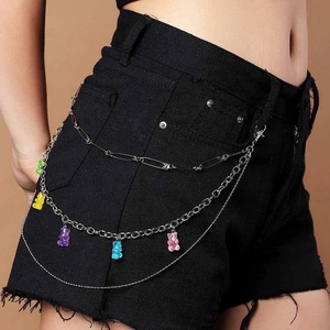 Multi Layer Silver Metal Pant Chain For Women With Colorful Resin Gummy Bear Safety Pin Sweet Punk Style Waist Chain Accessory