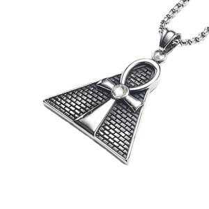 Hip hop men's stainless steel pyramid pendant necklace with Ankh cross and bead chain