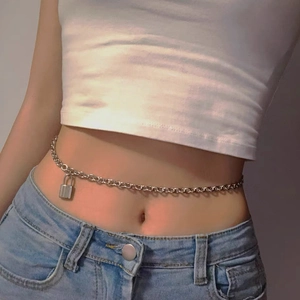 Women Punk Metal Waist Chain Belt With Lock Pendant Adjustable Hip Hop Body Chain Jewelry For Jeans Dresses Clothing