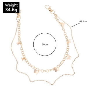 Double-layer gold punk butterfly waist chain with 50cm and 68.5cm link strands