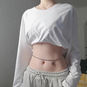 Silver punk style lock pendant waist chain for women with adjustable thin metal link links