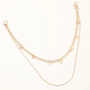 Double layered gold metal waist chain with butterfly pendants and punk style lobster clasps
