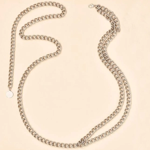 Chaîne de taille multicouche en métal argenté avec pendentif rond et fermoir mousqueton