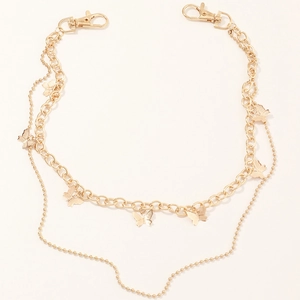 Double-layer gold butterfly pant chain with lobster clasps for jeans and bags