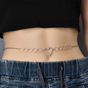 Catenina da Girovita alla Moda con Strass a Forma di Cuore Sexy Catena Corpo in Lega di Zinco con Cerchi Geometrici per Donna