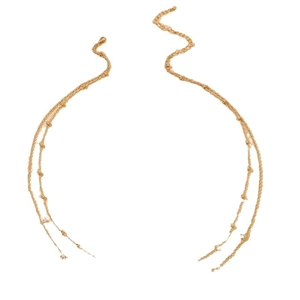 Double-layered gold bead chain waist jewelry with zircon tassel pendants for women