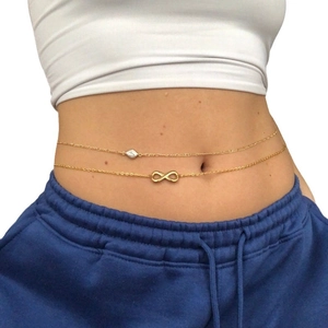 Zweilagige goldene Taillenkette mit Unendlichkeitssymbol und Rautenanhänger