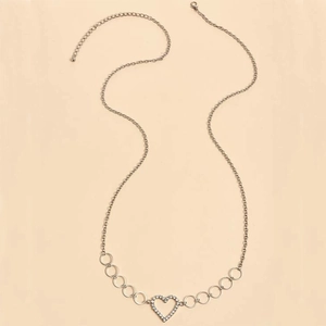 Catena da vita argentata con pendente a cuore in strass e anelli circolari vuoti