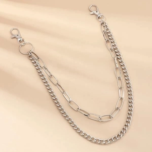 Catena da vita punk argento a doppio strato con maglie spesse e chiusure a moschettone