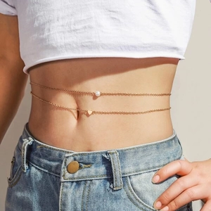 Chaîne de Taille Sexy Double Couche pour Femme Or Argent Künstliche Perle d'Imitation Pendentif Cœur Chaîne de Corps Réglable Été