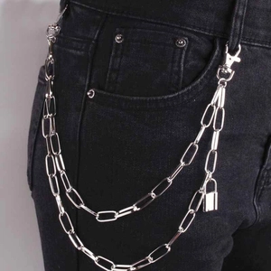 Punk Retro Multi-layer Metal Pants Chain For Men Women With Lock Pendant Streetwear Hip Hop Alloy Waist Chain Accessory