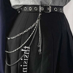 Punk Hip Hop Multi Layer Star Tassel Pendant Waist Chain Zinc Alloy Silver Body Chain Belt Accessory For Women Girls