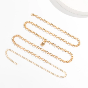 Punk style adjustable gold chain waist belt with a solid padlock pendant for women