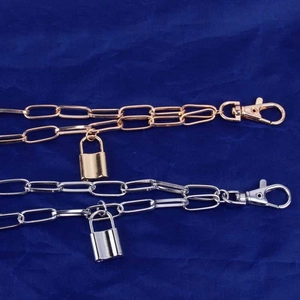 Men's punk style multi-layered trousers chain with locks in gold and silver finish