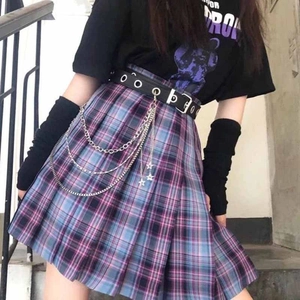 Punk style multi-layer star pendant waist chain with plaid pleated skirt for women