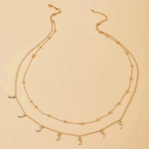 Chaîne de corps double couche dorée avec pendentifs lune et perles délicates pour femmes