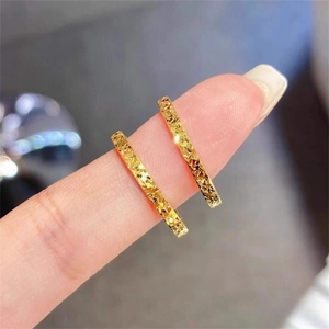 Sparkling gold minimalist stackable rings with textured crushed ice finish for women