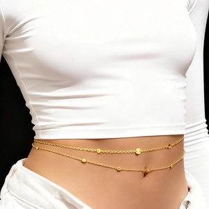 Sexy Double Layer Waist Chain For Women Simple Zinc Alloy Metal Disk Beads Body Jewelry Adjustable Belly Chain Gold Silver