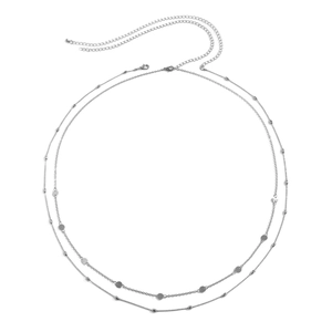 Silver double-layer body waist chain with shiny sequins and beads on white background