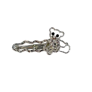 Barrette à cheveux ours en métal argenté avec strass brillants et design creux