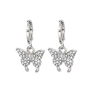 Boucles d'oreilles papillon double couche avec zircons brillants et crochets argentés