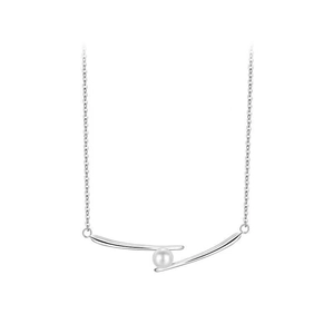 Elegante collar de plata con perla y colgante minimalista de barras curvadas