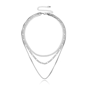 Collana a tre strati in metallo argento con catena a serpente e maglie Figaro e estensione