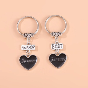 Portachiavi a Cuore per Coppia Migliore Amico in Stile Ins Set Argento Nero Smalto Best Friends Forever Ciondolo Borsa