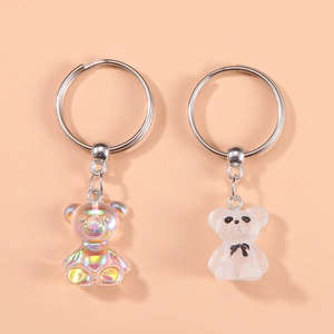 Cartoon Bear Keychain With Bow Heart Resin Bear Pendant Zinc Alloy Key Ring For Bag Decoration Couple Car Accessories