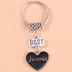 Portachiavi minimalista con cuore nero e incisione BEST Forever per borse e cellulari