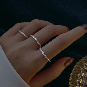 Sparkling silver textured stacking rings for women with minimalist star-dust finish