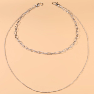 Punk style silver double-layer waist chain featuring paperclip and ball chain links