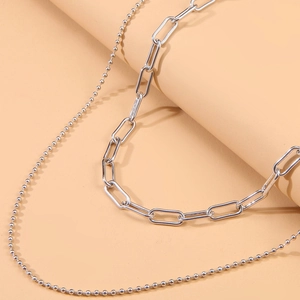 Punk style silver double-layer waist chain featuring paperclip and ball chain design