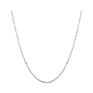 Macro detail of the refined silver box chain necklace with polished metallic texture