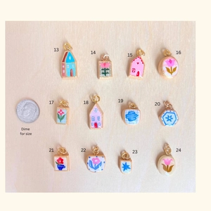 18K gold plated stainless steel floral clay pendants set with 12 colorful designs