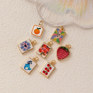 18K Gold Plated Copper Fruit Flower Pendant Necklace For Women DIY Jewelry Findings Orange Strawberry Mermaid Heart Charms