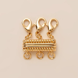 Golden 3-strand magnetic necklace spacer with lobster clasps for layered jewelry