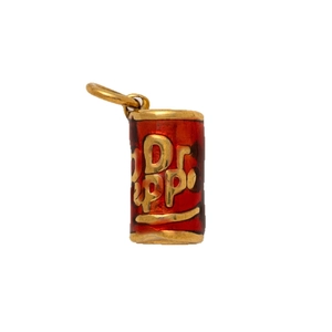 Miniature red Dr Pepper can pendant with 18K gold plating and enamel finish for DIY jewelry