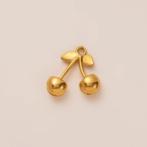18K gold plated stainless steel cherry shape charm pendant for DIY jewelry making